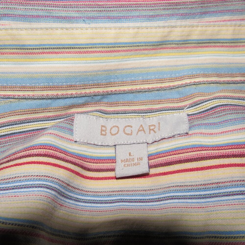 Bogari Multicolor Striped Button-Down Shirt L | Silk Cotton Blend | Preppy Chic - Picture 4 of 6